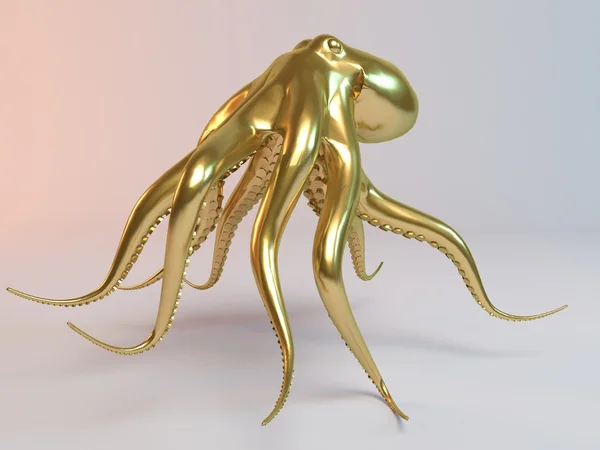 Golden Octopus painted in Gold with white background stage