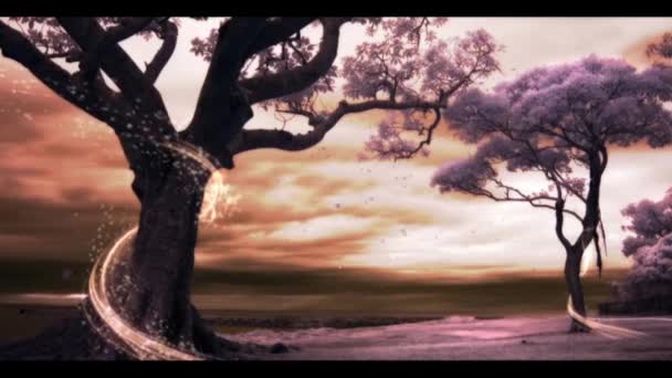 3D animation βρόχο με δέντρα και σωματίδια — Αρχείο Βίντεο