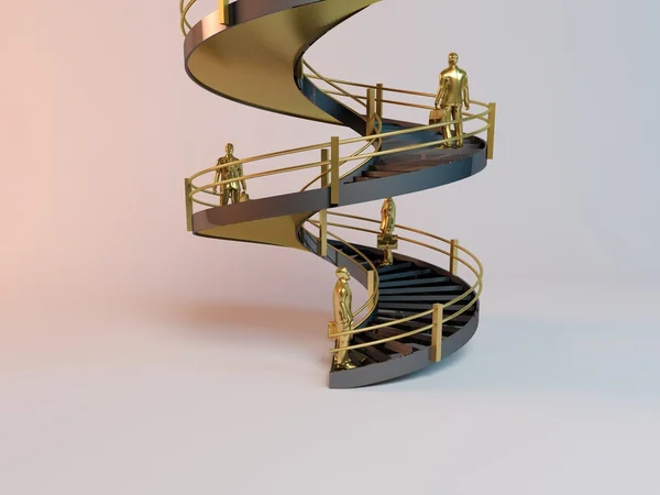 Корпоративная 3D лестница с бизнесменами, поднимающимися на вершину — стоковое фото