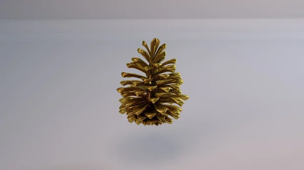 Golden 3D object (Pine) inside a white reflected stage — Zdjęcie stockowe