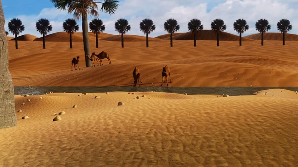 3D woestijn in een enorme Sahara scene. — Stockfoto