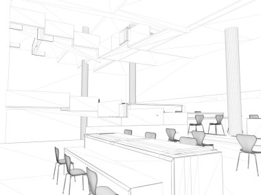Perspektif iç tel kafes 3d render. Blueprint arka plan