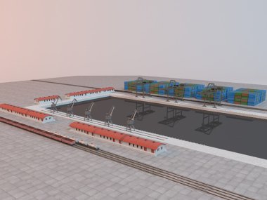 kargo ile 3D hayali sanayi sahne