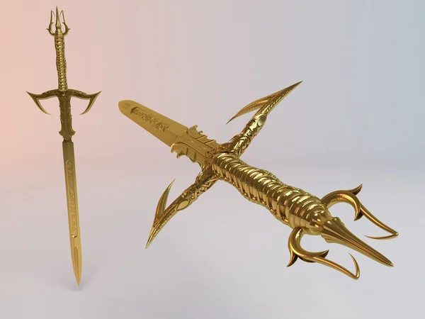 Fantasy részletes 3D-s arany kard — Stock Fotó