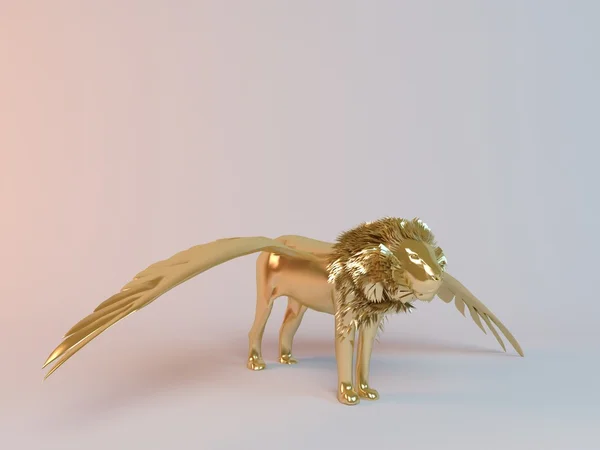 Yüksek render kaliteli olan bir sahne içinde altın 3d uçan hayvan — Stok fotoğraf