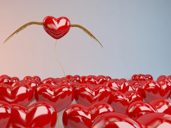 Grupa balony czerwone serca — Zdjęcie stockowe