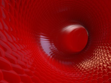 fişekleri kırmızı arka plan üzerinde parlayan 3d sonsuz kalp şeklinde tünel. Parlayan Puan kalp tünel oluşturmak.