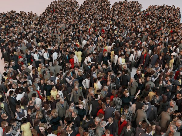 много людей формируют форму руки
