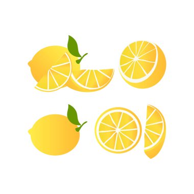 Taze sarı limon ve dilimler koleksiyonu