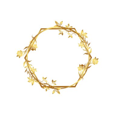 Tasarım elementi vintage düğün altıgen monogram daire çerçeve altın