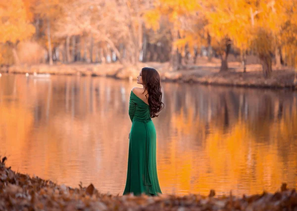 Dama en un vestido esmeralda de lujo — Foto de Stock