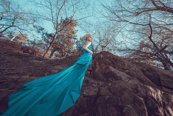 Hermoso hada en un vestido largo de turquesa —  Fotos de Stock