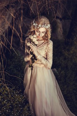 Uzun pastel elbiseli güzel Kontes  