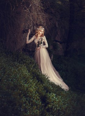 Uzun pastel elbiseli güzel Kontes  