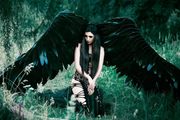 Fekete Angyal lány — Stock Fotó