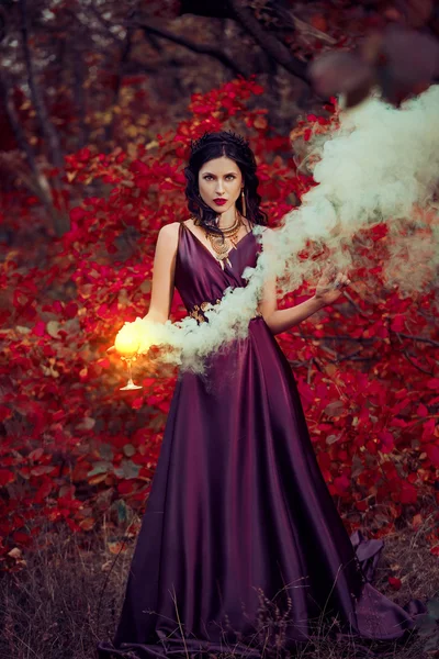 Señora en un vestido de lujo exuberante púrpura — Foto de Stock