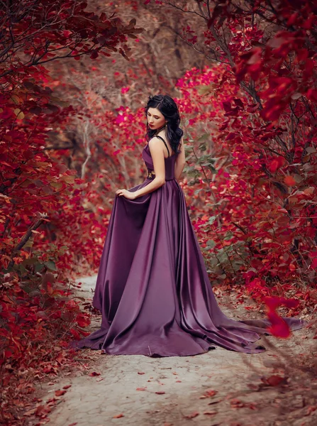 Senhora em um luxuoso vestido roxo exuberante — Fotografia de Stock