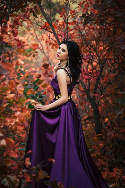Senhora em um luxuoso vestido roxo exuberante — Fotografia de Stock