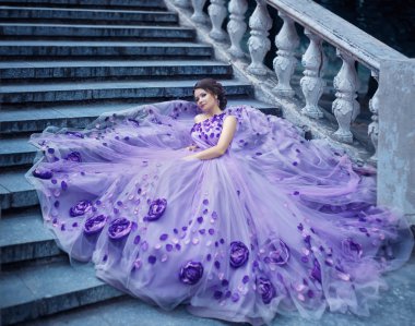 Beautiful girl in a purple dress clipart