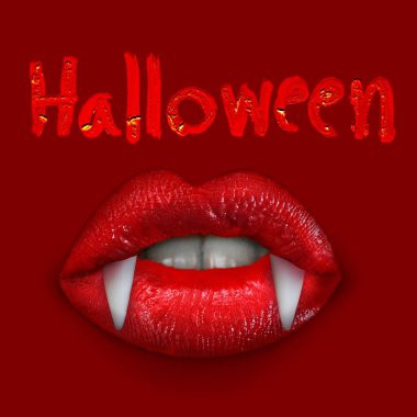 Kırmızı dudaklı ve uzun dişli vampirlerin Cadılar Bayramı arka planı