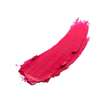 Beyaz arka planda kırmızı ruj lekesi var. güzellik ve moda konsepti