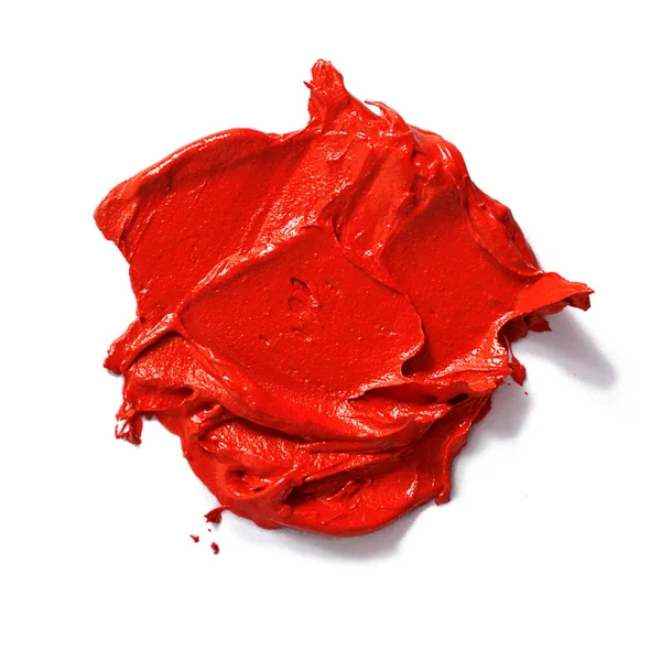 Rode Lippenstift Gevlekt Geïsoleerd Witte Achtergrond Schoonheid Mode Concept — Stockfoto