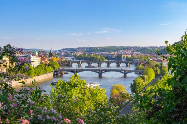 Vista panorámica de los puentes sobre el río Moldava — Foto de Stock