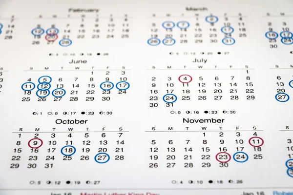 Fechas marcadas en el calendario —  Fotos de Stock