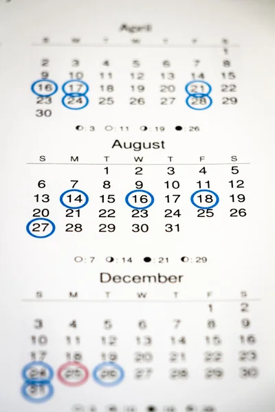 Dates marked in calendar — Stock Photo, Image