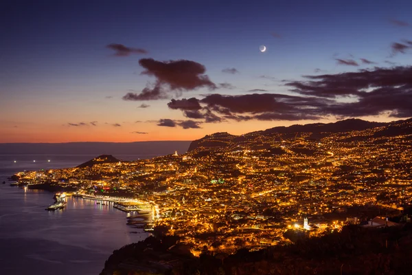 Aerial view of Funchal by night — Stock Photo, Image