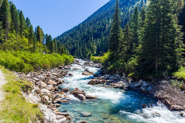 Ruscello di montagna rapido nelle Alpi — Foto Stock