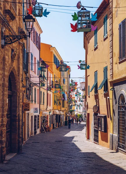 Alghero Italia Julio 2019 Casco Antiguo Alghero Vista Calle Alghero —  Fotos de Stock