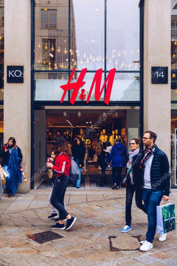 Stuttgart, Germany - October 19, 2019: H&M store front in center of Stuttgart. H&M is a Swedish multinational clothing-retail company