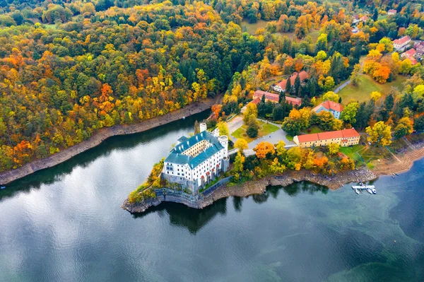 Aerial View Chateau Orlik Orlik Reservoir Beautiful Autumn Nature Romantic — Stock Photo, Image