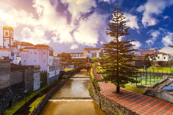 Vista Panorámica Ciudad Municipio Plaza Central Ribeira Grande Sao Miguel — Foto de Stock