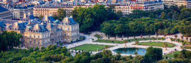 The Luxembourg Palace in The Jardin du Luxembourg or Luxembourg Gardens in Paris, France. Luxembourg Palace was originally built (1615-1645) to be the royal residence of the regent Marie de Medici. clipart