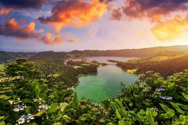 Schöne Aussicht Auf Den See Lagoa Fogo Auf Der Insel — Stockfoto