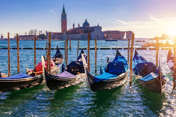Gondollar Talya Venedik Teki San Giorgio Maggiore Adasının Karşısında San — Stok fotoğraf