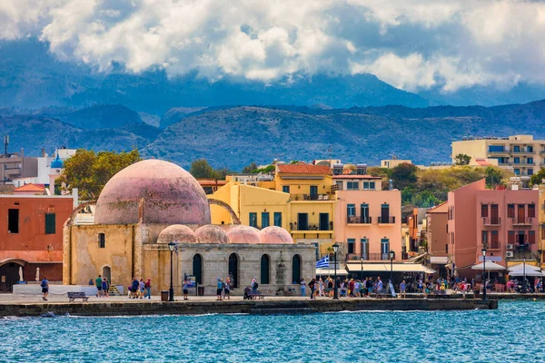 Mezquita Antiguo Puerto Veneciano Ciudad Chania Isla Creta Grecia Antigua —  Fotos de Stock