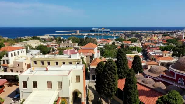 Mesquita Suleyman Cidade Velha Rhodes Ilha Rhodes Greece Torre Relógio — Vídeo de Stock