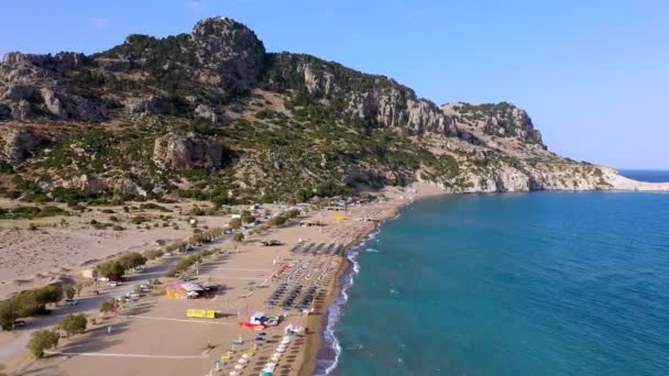 Pláž Tsampika Zlatým Pískem Shora Rhodos Řecko Letecký Pohled Ptačí — Stock video