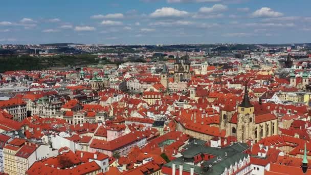 Praga Hermosa Vista Panorámica Del Dron Aéreo Soleado Sobre Plaza — Vídeo de stock