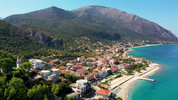 Vista Aérea Cidade Poros Ilha Kefalonia Grécia Poros Cidade Meio — Vídeo de Stock