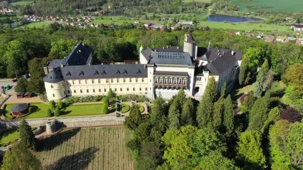 Vista Superior Del Castillo Medieval Zbiroh República Checa Pintoresco Paisaje — Vídeo de stock