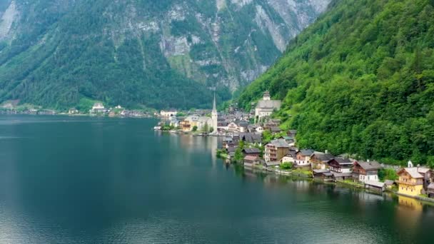 Άποψη Του Διάσημου Ορεινό Χωριό Hallstatt Στις Αυστριακές Άλπεις Στο — Αρχείο Βίντεο