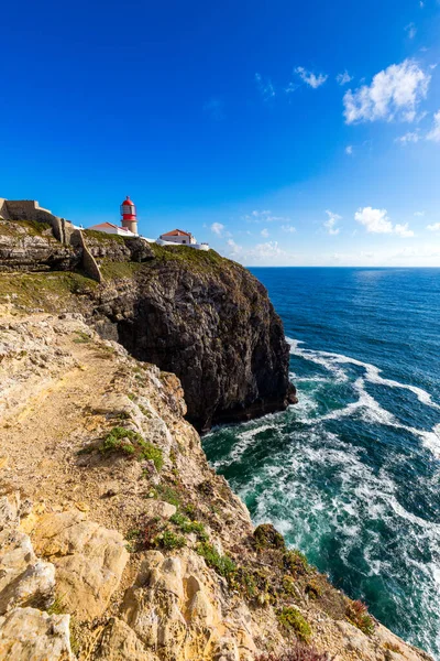 Costa Portuguesa Acantilado Océano Atlántico Tomado Sagres Faro Algarve Portugal —  Fotos de Stock