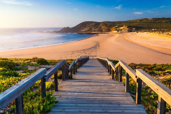 Houten Loopbrug Naar Het Strand Praia Amoreira District Aljezur Algarve — Stockfoto