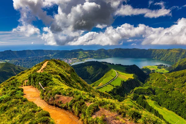 Pohled Sete Cidades Blízkosti Miradouro Grota Inferno Ostrov Sao Miguel — Stock fotografie