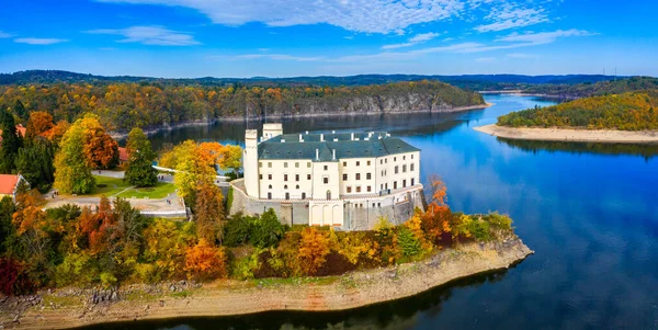 Aerial View Chateau Orlik Orlik Reservoir Beautiful Autumn Nature Romantic — Stock Photo, Image