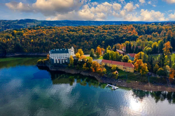 Aerial View Chateau Orlik Orlik Reservoir Beautiful Autumn Nature Romantic — Stock Photo, Image